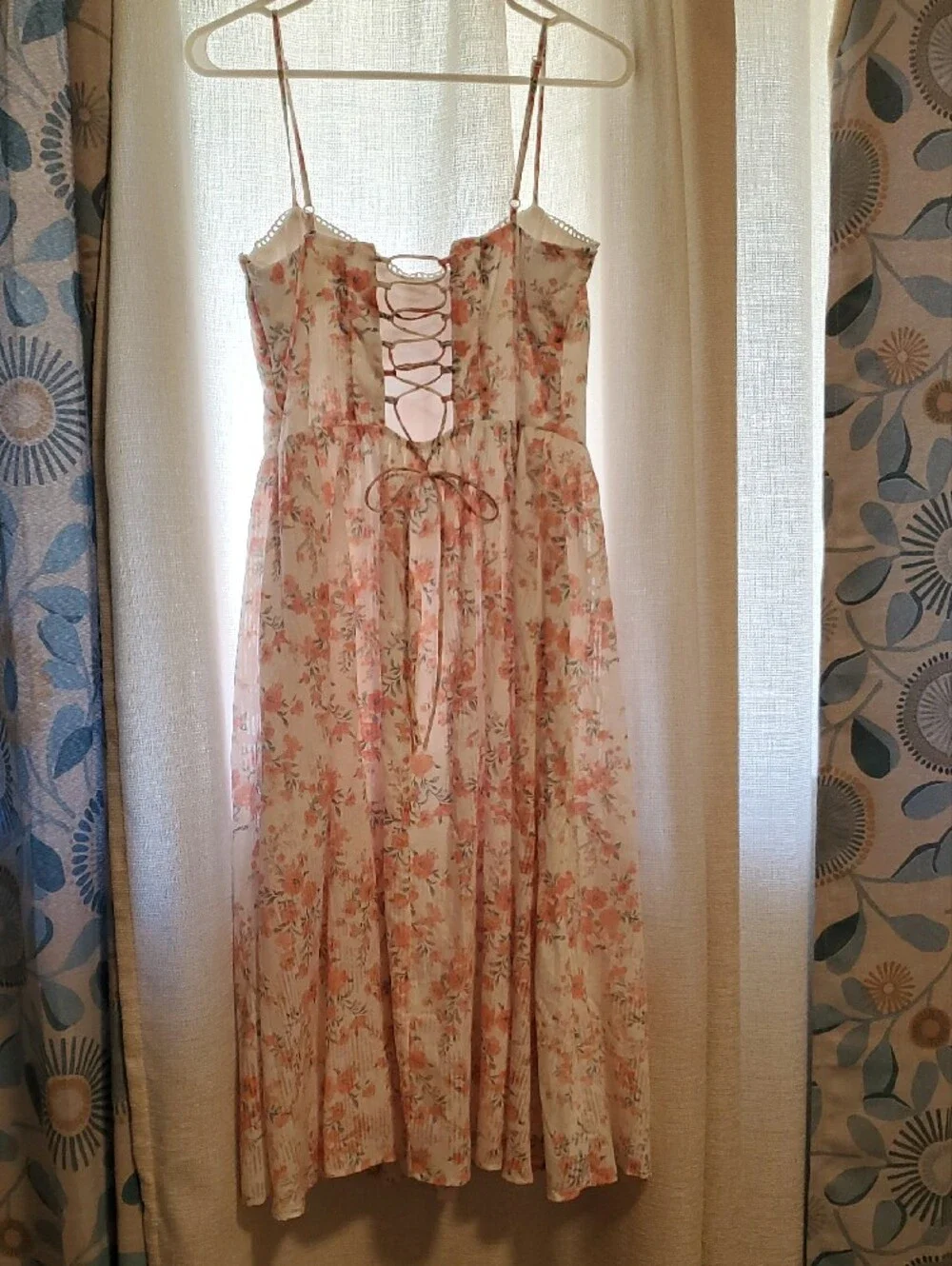 Sz LG Jessica Simpson White Dress with Coral Orange Floral Accents - Picture 5 of 11